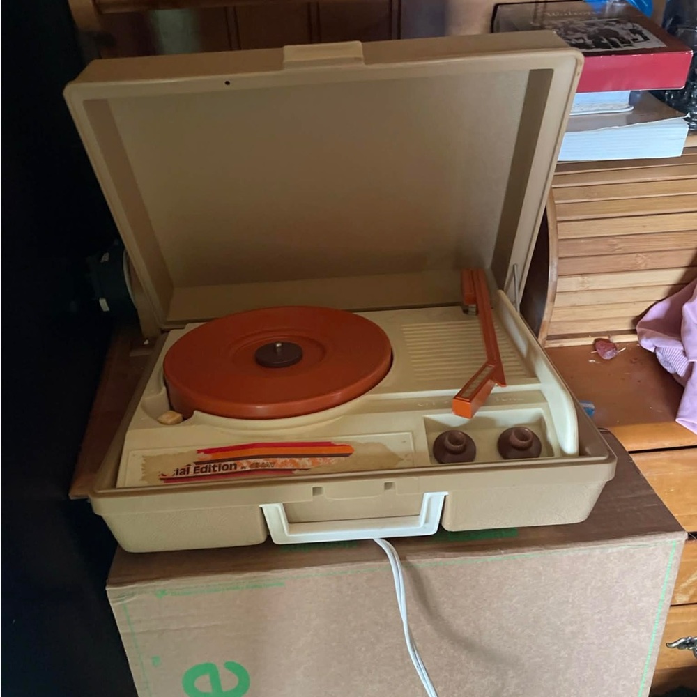 Fisher-Price Vintage Portable Record Player with Orange Turntable and Case